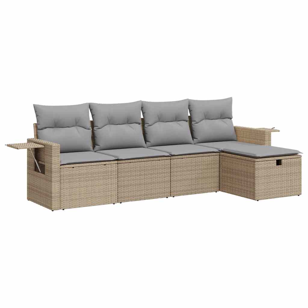 sofasæt til haven 5 dele med hynder polyrattan beige