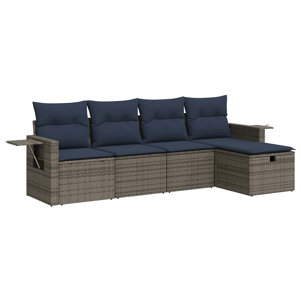 sofasæt 5 dele med hynder polyrattan grå