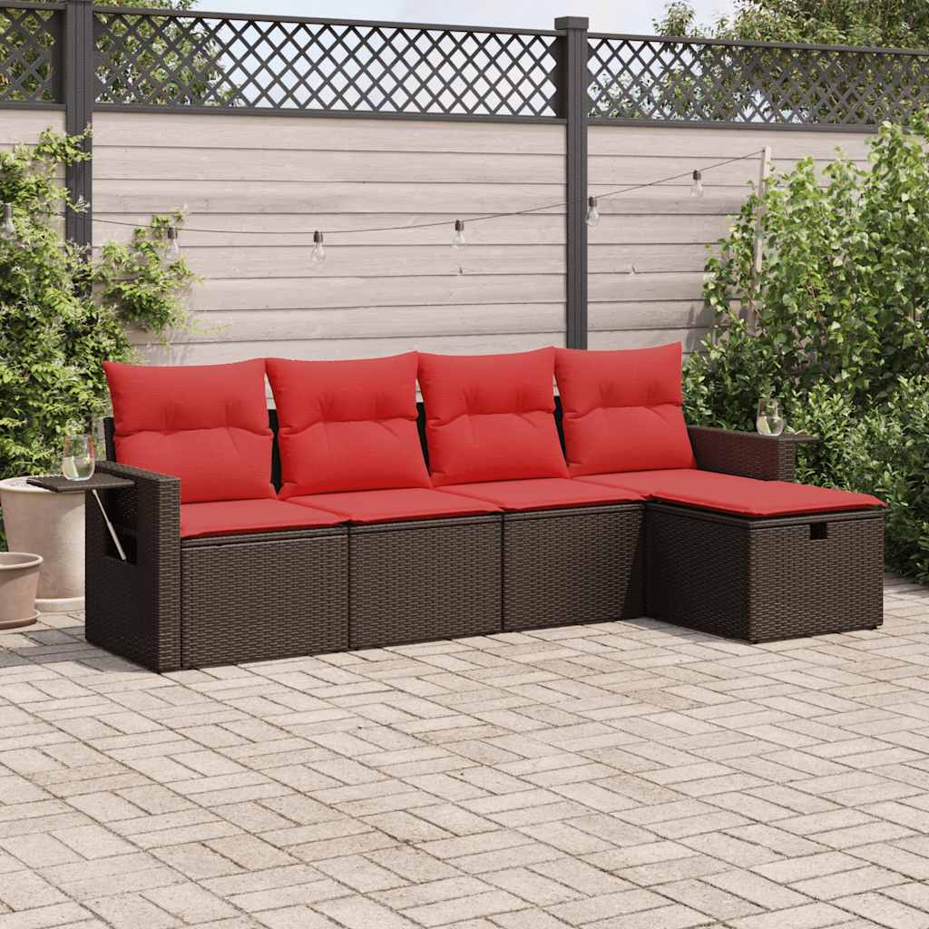 sofasæt til haven 5 dele med hynder polyrattan brun