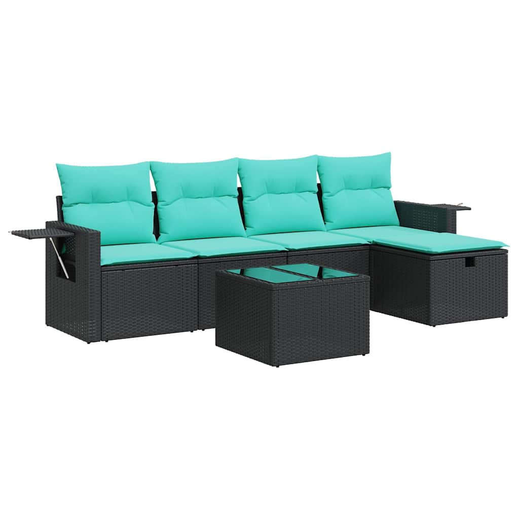sofasæt til haven 6 dele med hynder polyrattan sort