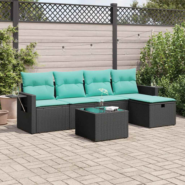 sofasæt til haven 6 dele med hynder polyrattan sort