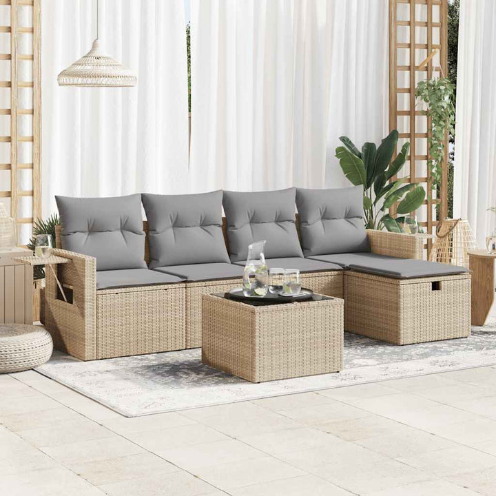 sofasæt til haven 6 dele med hynder polyrattan beige