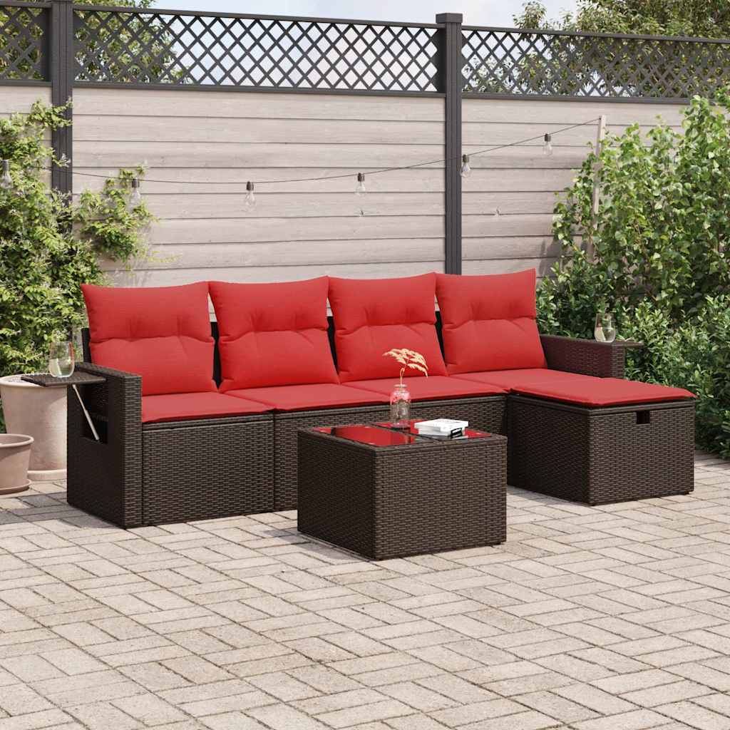 sofasæt til haven 6 dele med hynder polyrattan brun