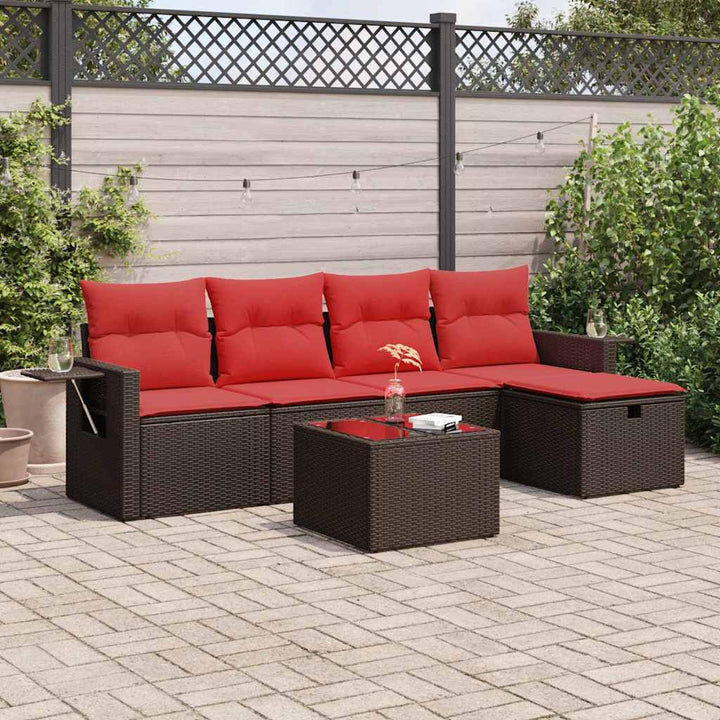 sofasæt til haven 6 dele med hynder polyrattan brun