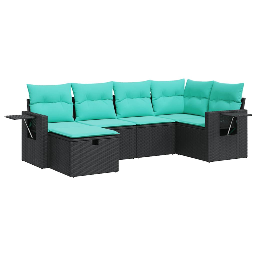 sofasæt til haven 6 dele med hynder polyrattan sort