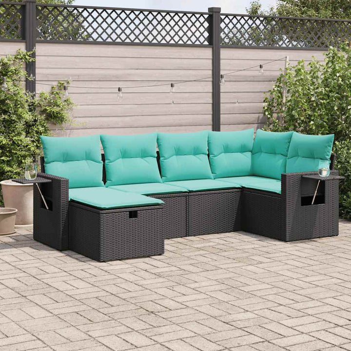 sofasæt til haven 6 dele med hynder polyrattan sort
