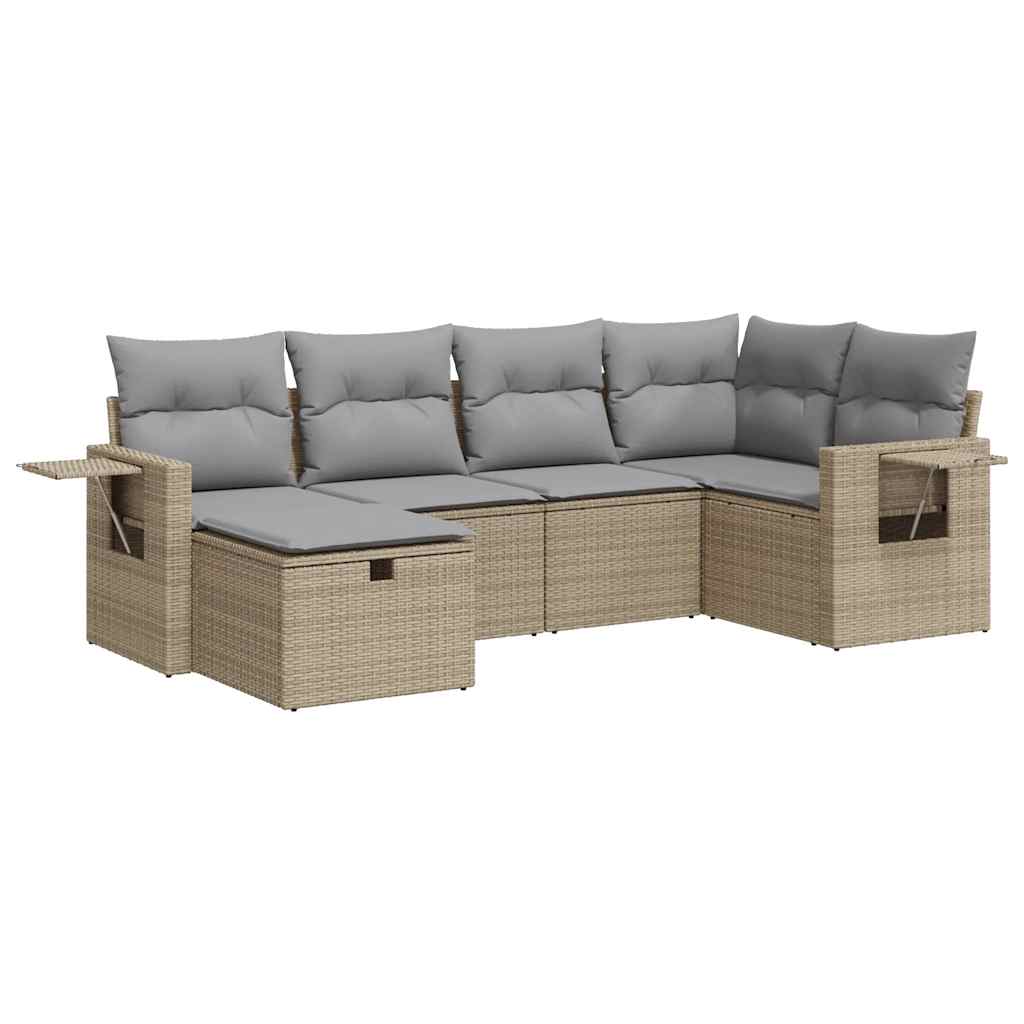 sofasæt til haven 6 dele med hynder polyrattan beige