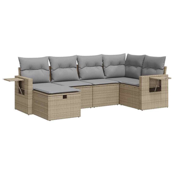 sofasæt til haven 6 dele med hynder polyrattan beige