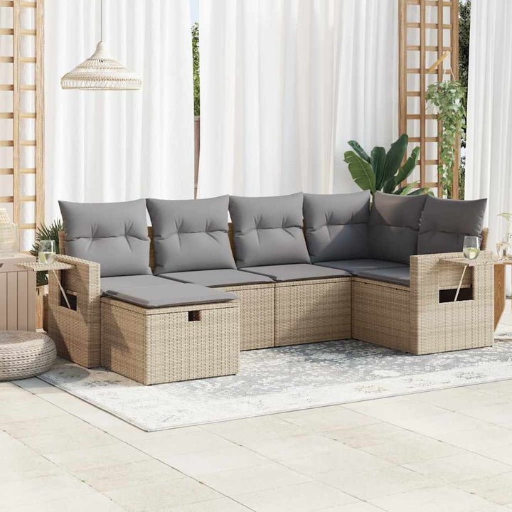 sofasæt til haven 6 dele med hynder polyrattan beige