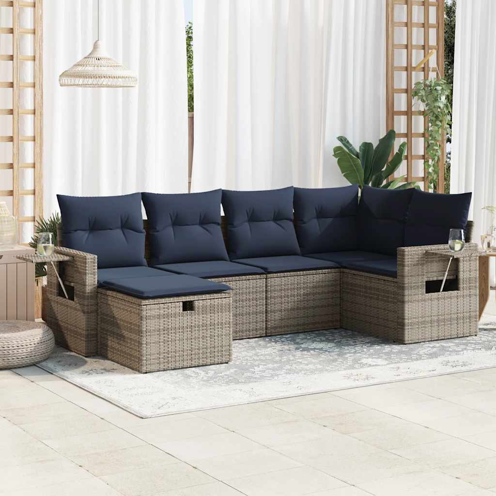 sofasæt til haven 6 dele med hynder polyrattan grå
