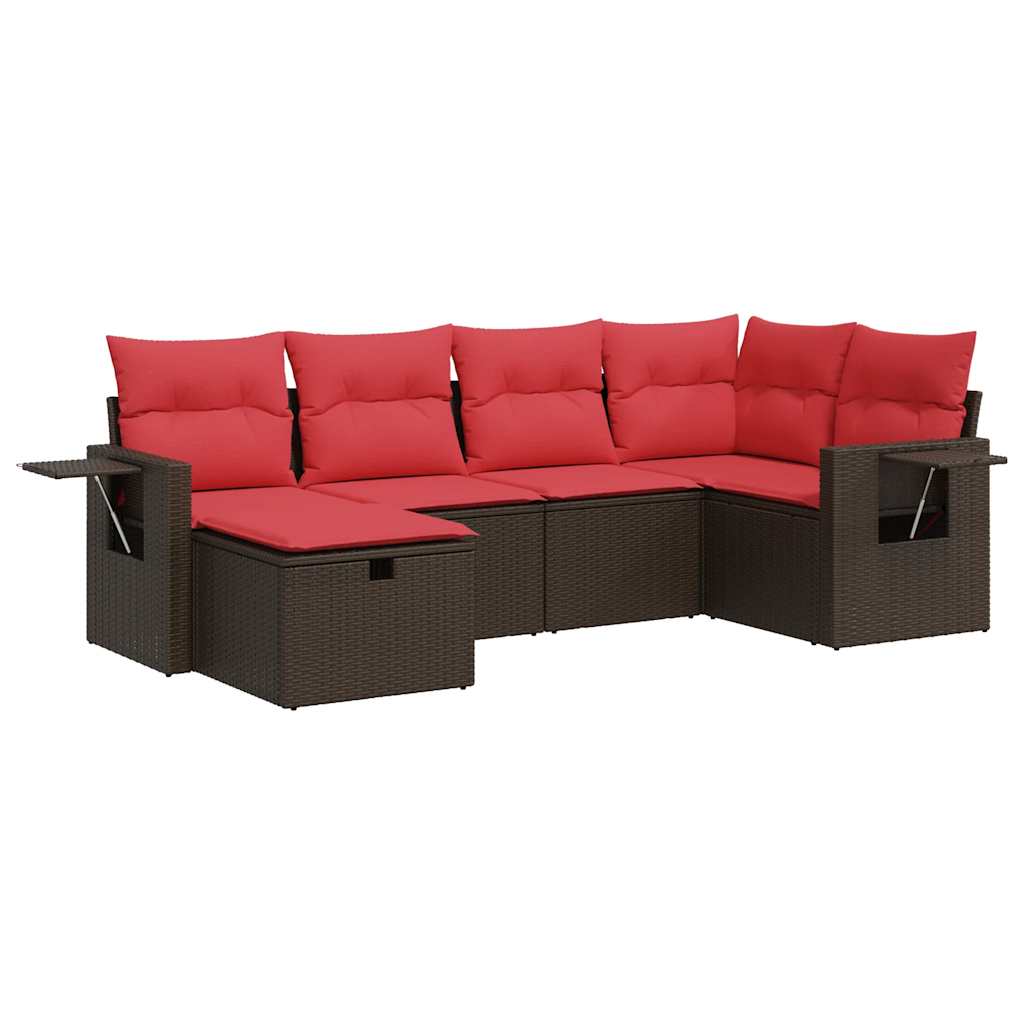 sofasæt til haven 6 dele med hynder polyrattan brun