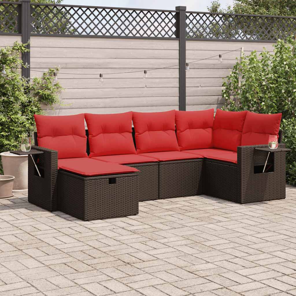 sofasæt til haven 6 dele med hynder polyrattan brun
