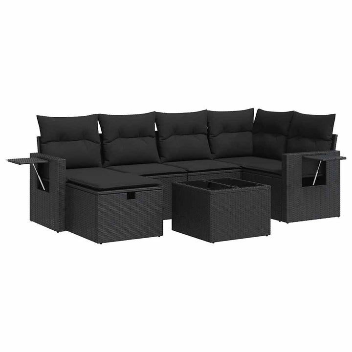 sofasæt til haven 7 dele med hynder polyrattan sort