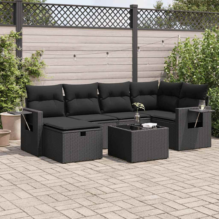 sofasæt til haven 7 dele med hynder polyrattan sort