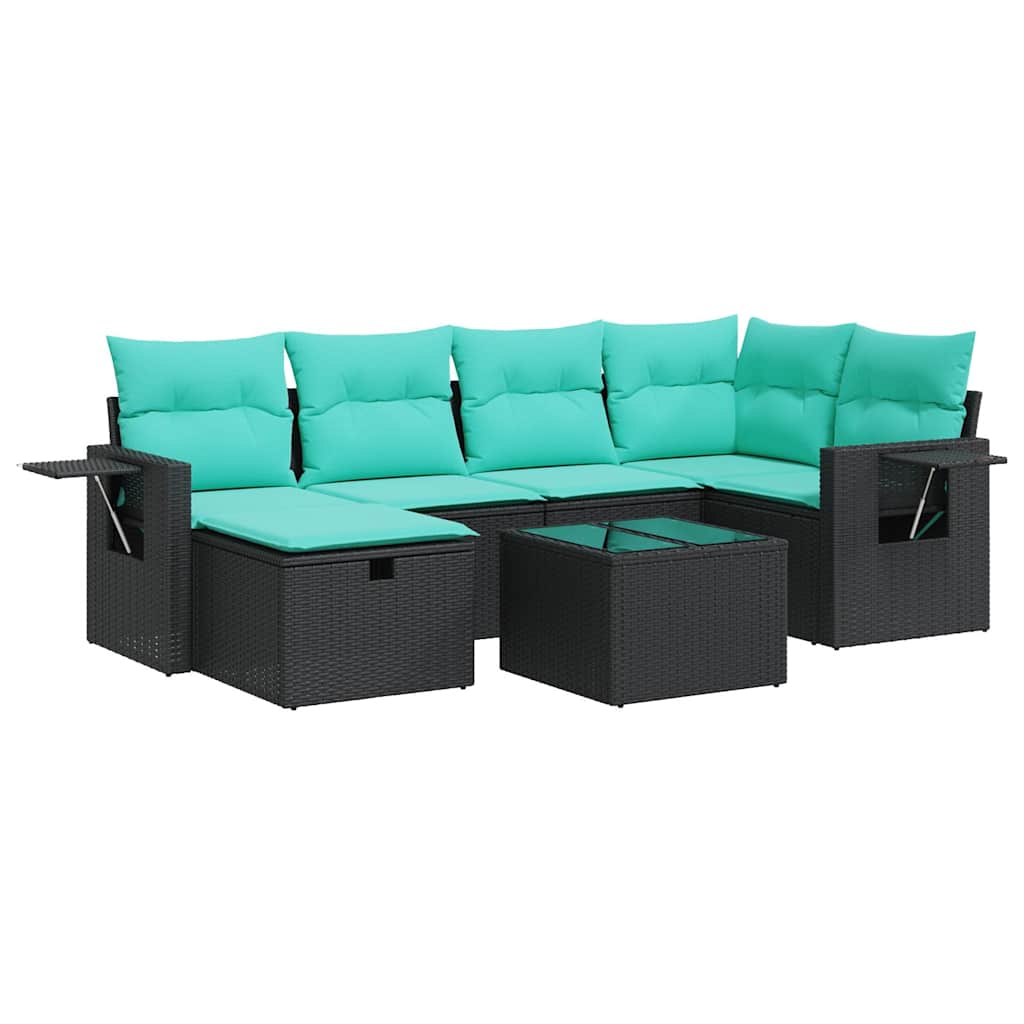 sofasæt til haven 7 dele med hynder polyrattan sort