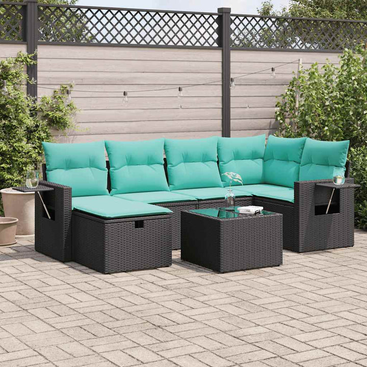 sofasæt til haven 7 dele med hynder polyrattan sort