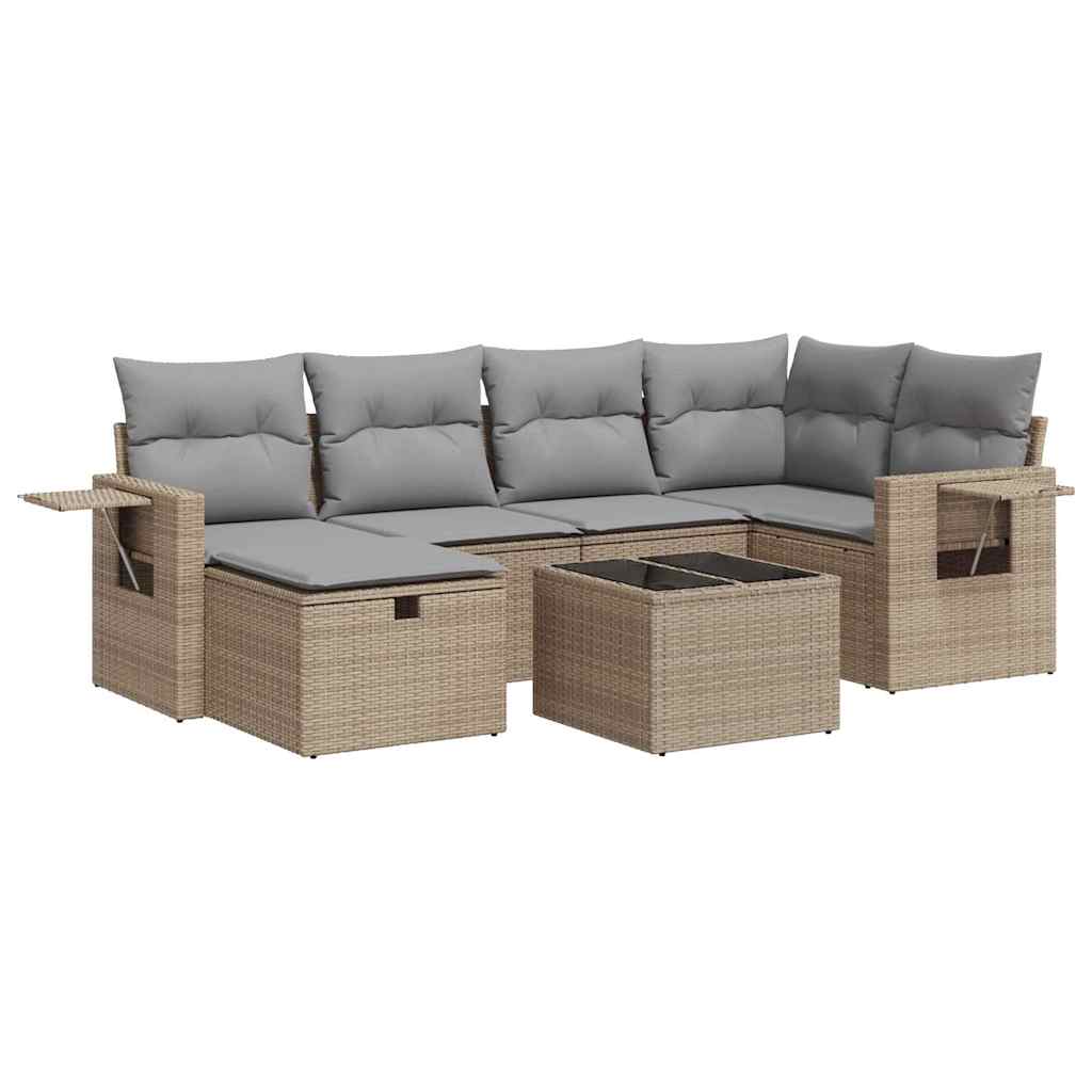 sofasæt til haven 7 dele med hynder polyrattan beige