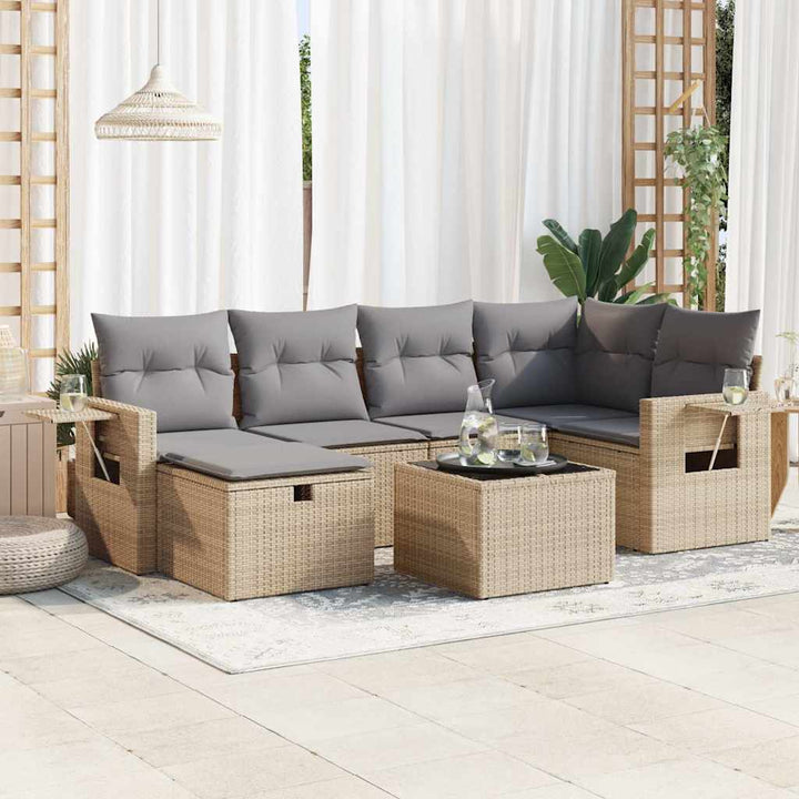 sofasæt til haven 7 dele med hynder polyrattan beige