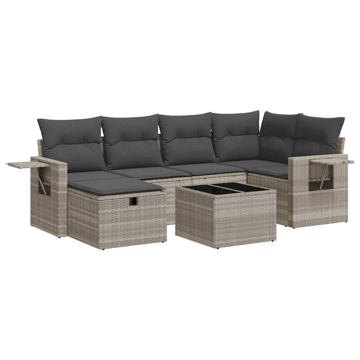 sofasæt til haven 7 dele med hynder polyrattan lysegrå