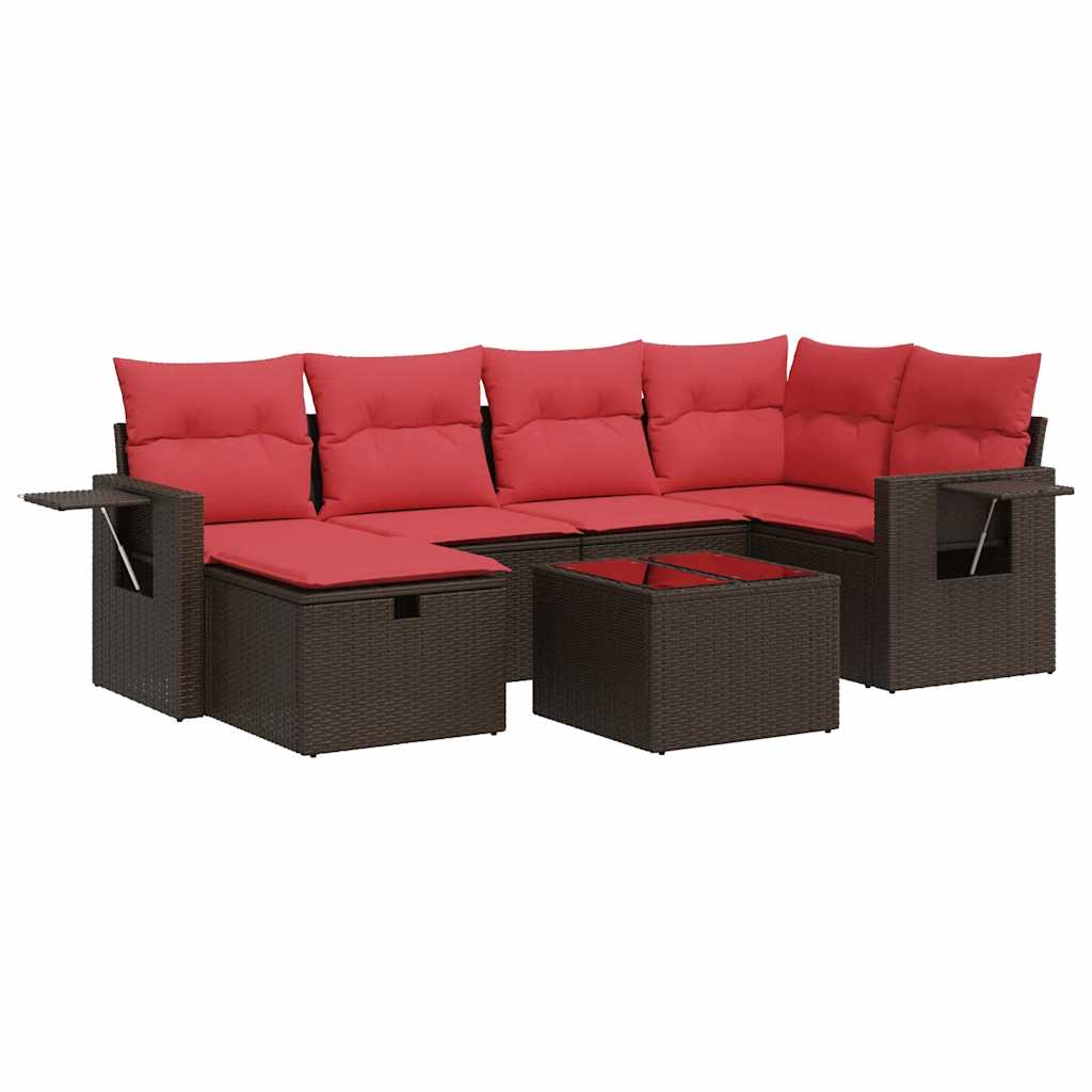 sofasæt til haven 7 dele med hynder polyrattan brun