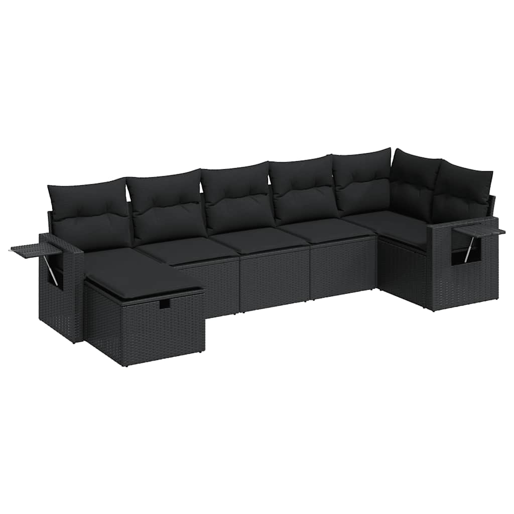 sofasæt til haven 7 dele med hynder polyrattan sort