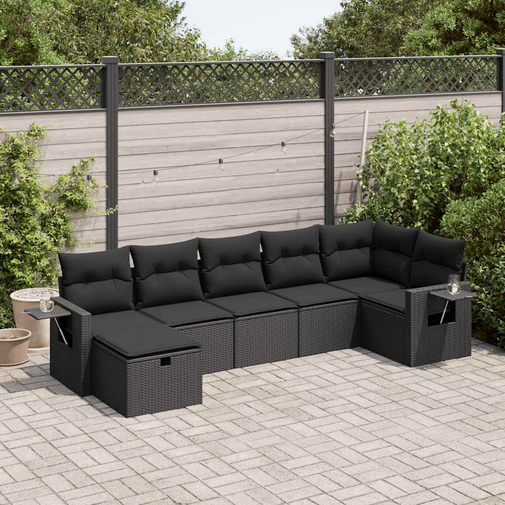 sofasæt til haven 7 dele med hynder polyrattan sort