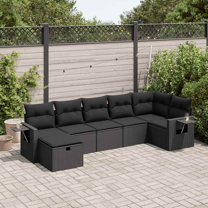 sofasæt til haven 7 dele med hynder polyrattan sort
