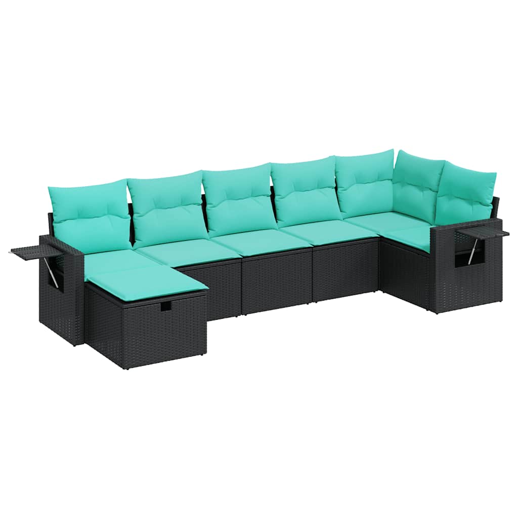 sofasæt til haven 7 dele med hynder polyrattan sort