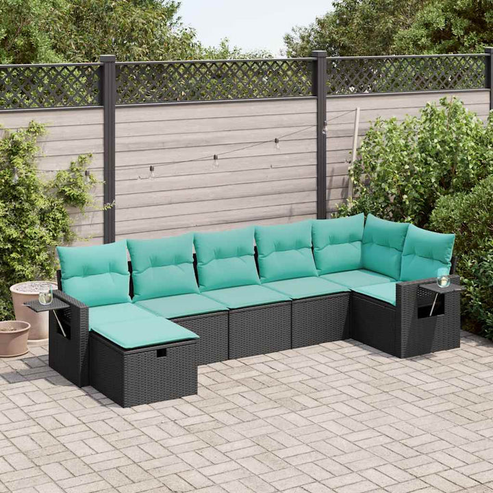 sofasæt til haven 7 dele med hynder polyrattan sort