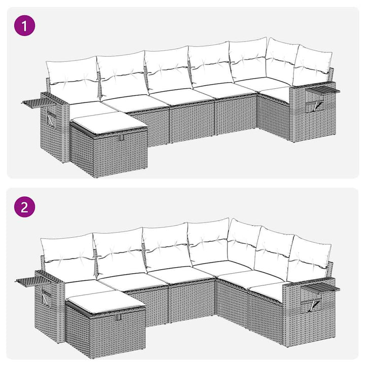 sofasæt til haven 7 dele med hynder polyrattan beige