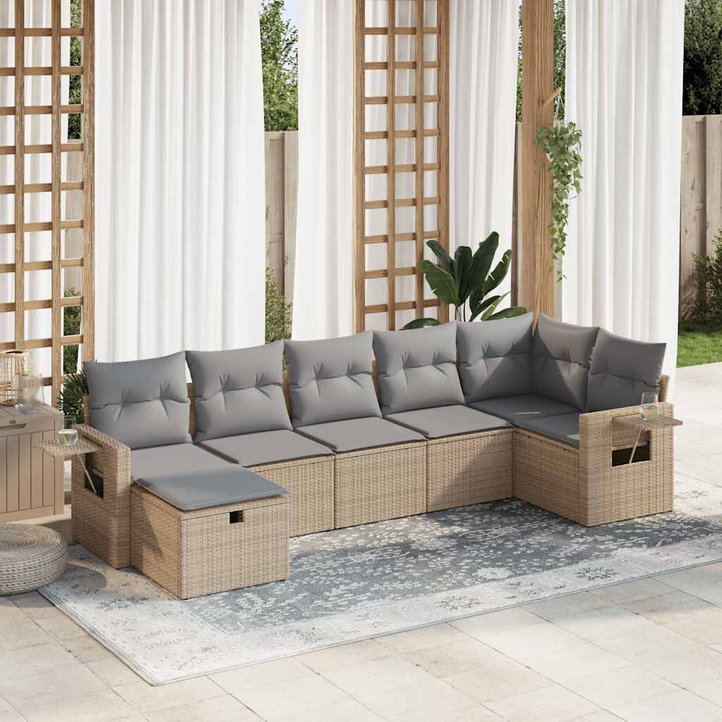 sofasæt til haven 7 dele med hynder polyrattan beige