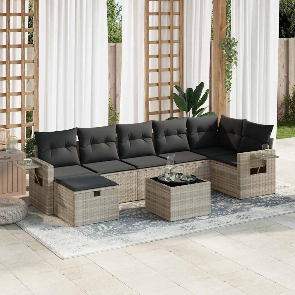 sofasæt til haven 8 dele med hynder polyrattan lysegrå