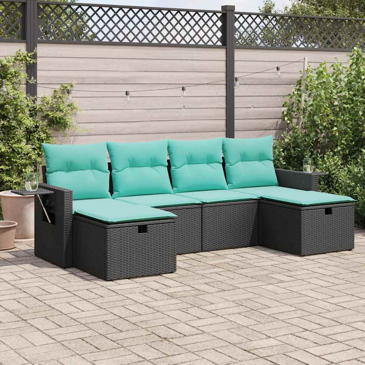 sofasæt til haven 6 dele med hynder polyrattan sort