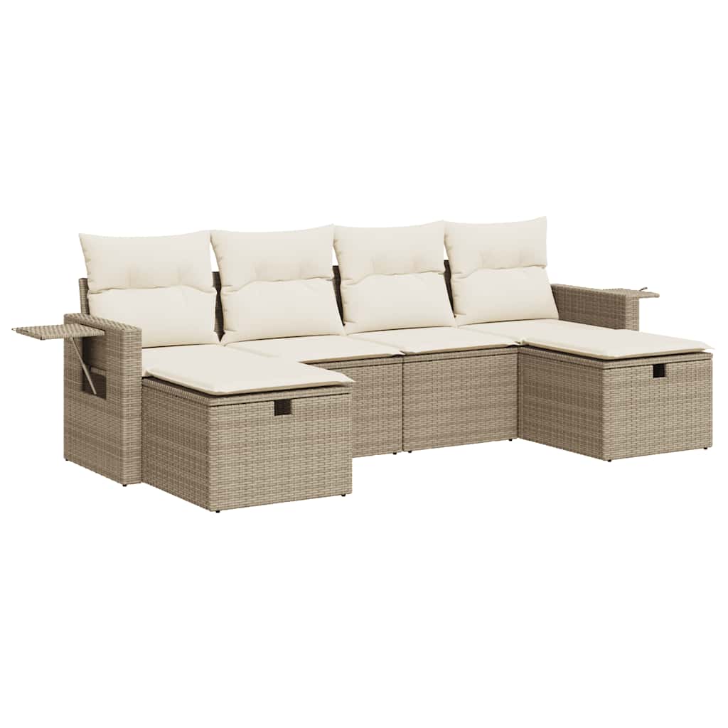 sofasæt til haven 6 dele med hynder polyrattan beige