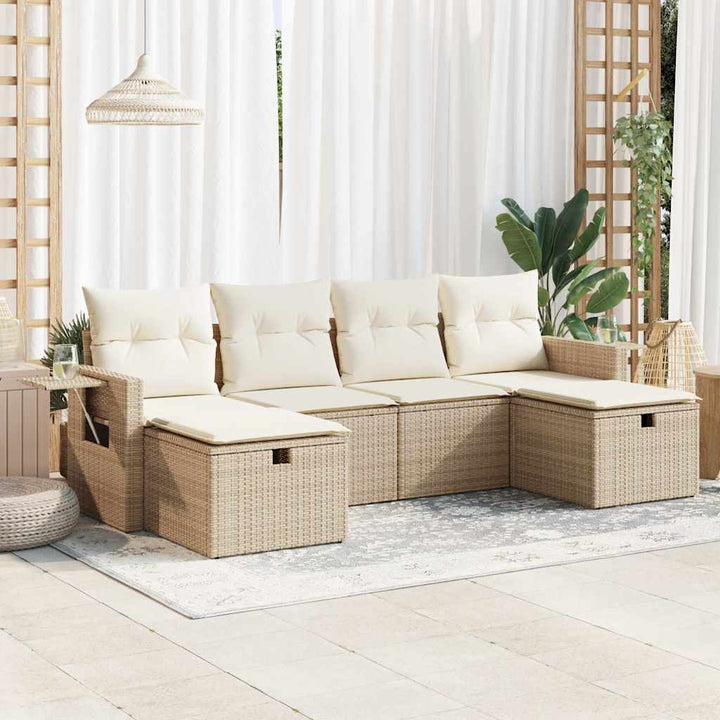 sofasæt til haven 6 dele med hynder polyrattan beige