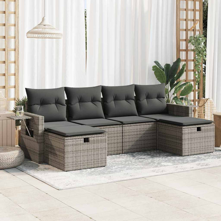 sofasæt til haven 6 dele med hynder polyrattan grå