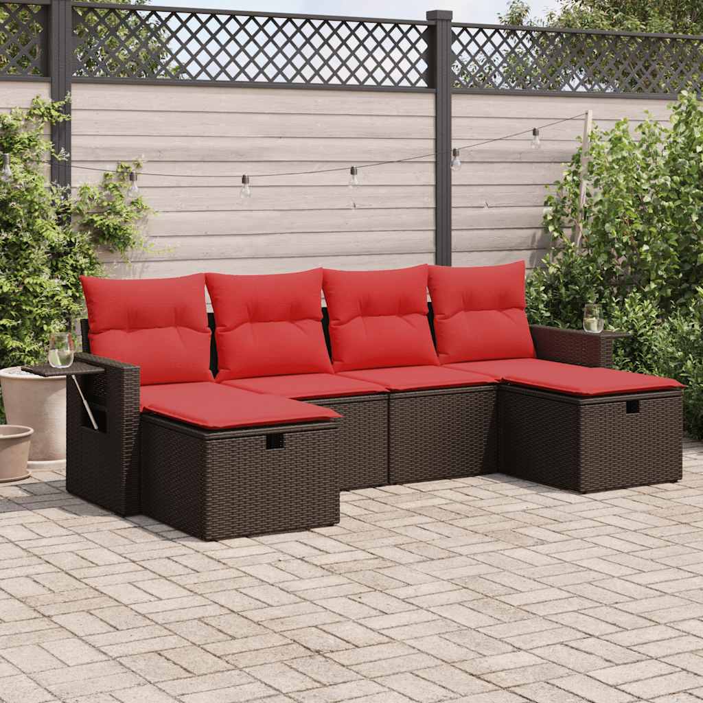 sofasæt til haven 6 dele med hynder polyrattan brun