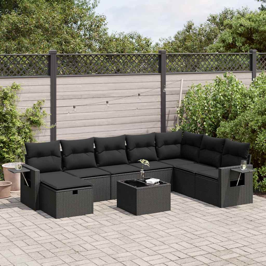 sofasæt til haven 9 dele med hynder polyrattan sort
