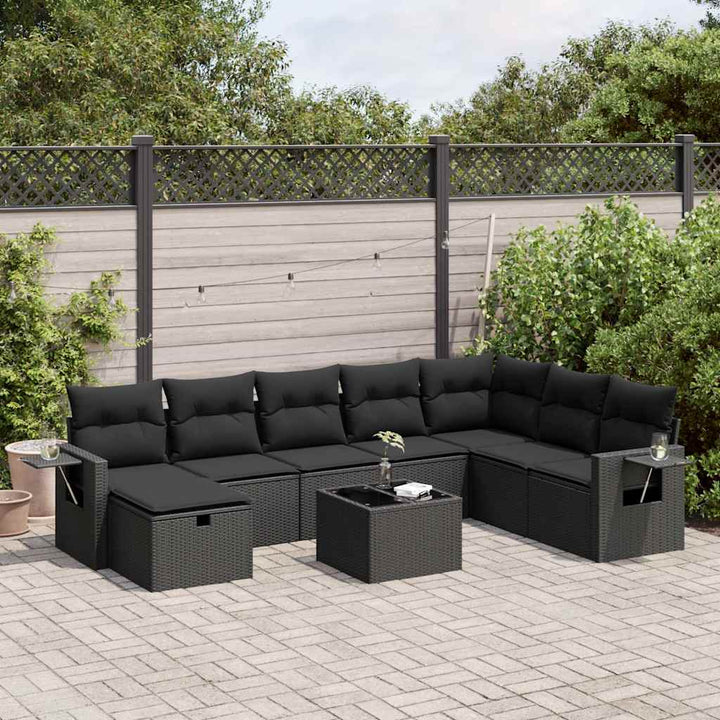 sofasæt til haven 9 dele med hynder polyrattan sort