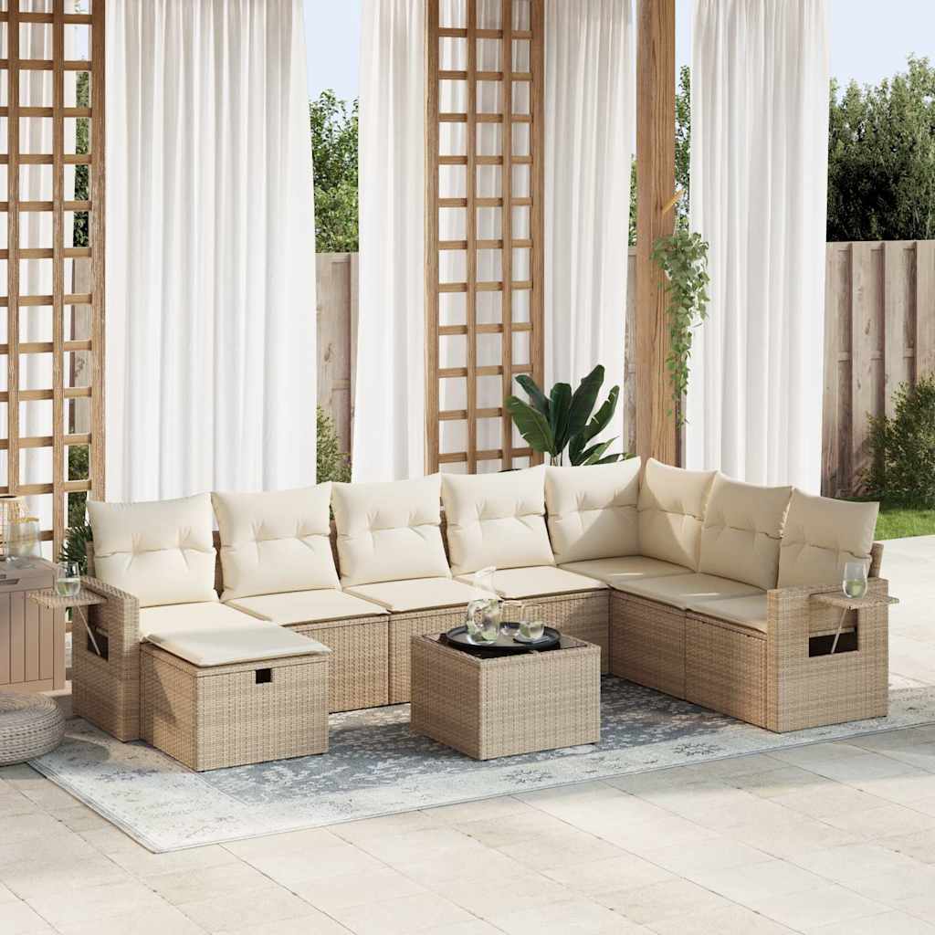 sofasæt til haven 9 dele med hynder polyrattan beige