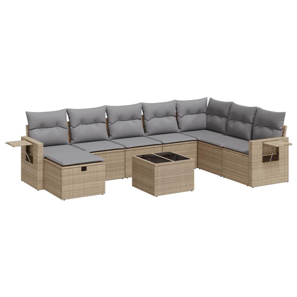 sofasæt til haven 9 dele med hynder polyrattan beige