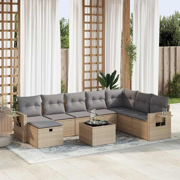 sofasæt til haven 9 dele med hynder polyrattan beige