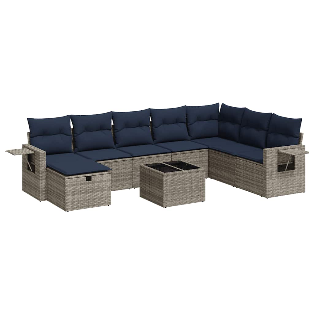sofasæt til haven 9 dele med hynder polyrattan grå
