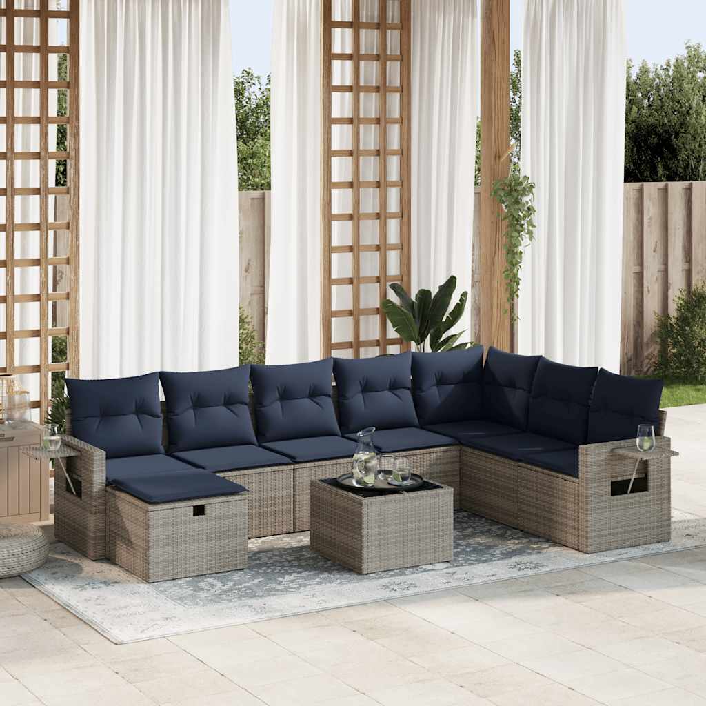 sofasæt til haven 9 dele med hynder polyrattan grå