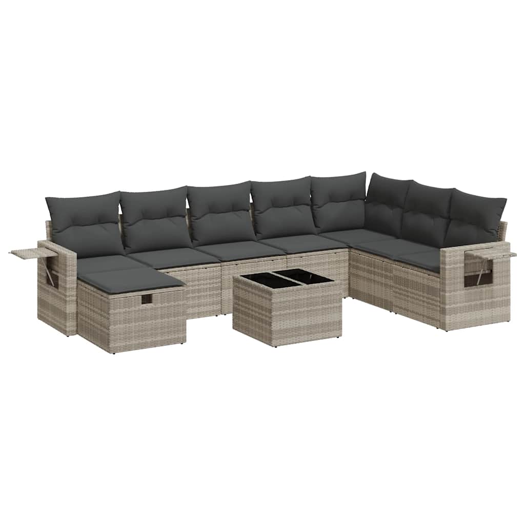 sofasæt til haven 9 dele med hynder polyrattan lysegrå