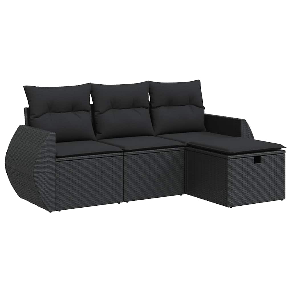 sofasæt til haven 4 dele med hynder polyrattan sort