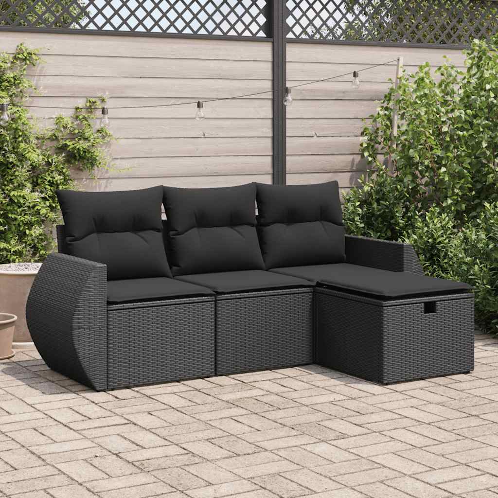 sofasæt til haven 4 dele med hynder polyrattan sort