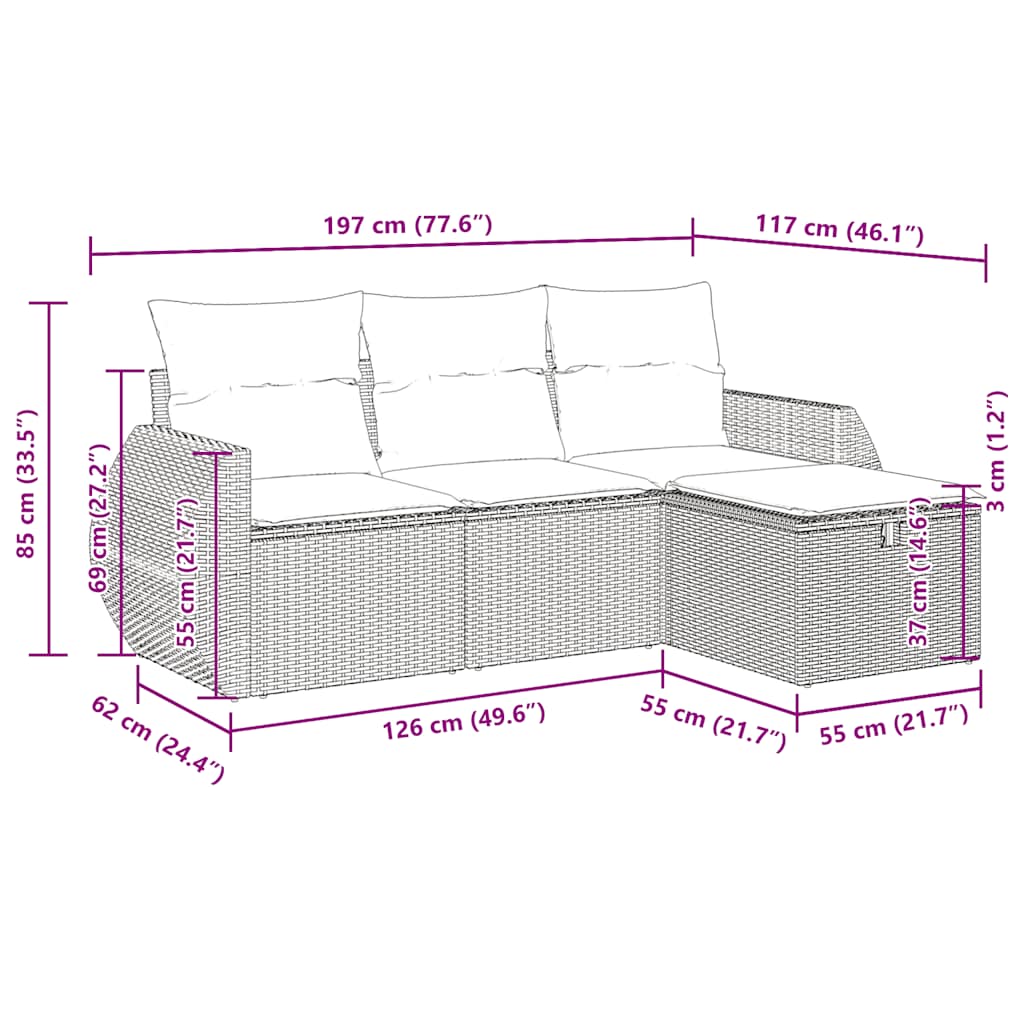 sofasæt til haven 4 dele med hynder polyrattan sort