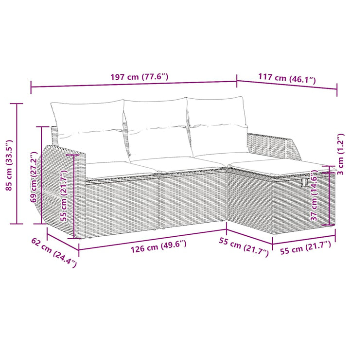sofasæt til haven 4 dele med hynder polyrattan sort