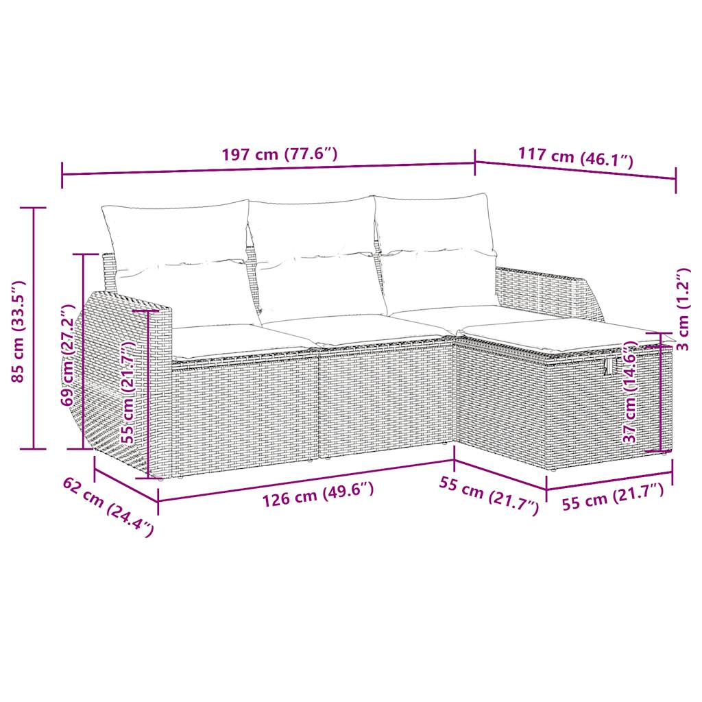 sofasæt til haven 4 dele med hynder polyrattan beige